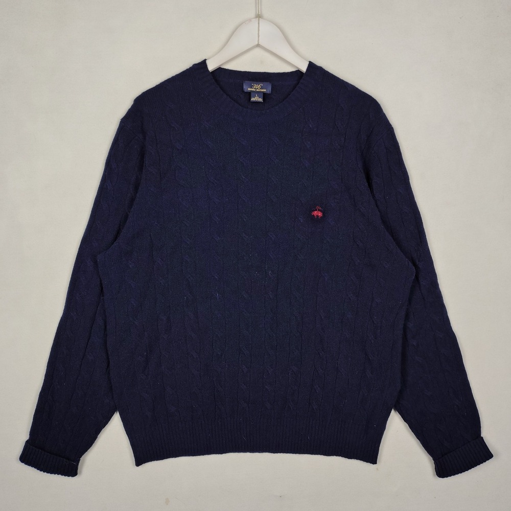 Brooks Brothers 346 Navy Cable Knit Lambswool Crewneck Sweater Large